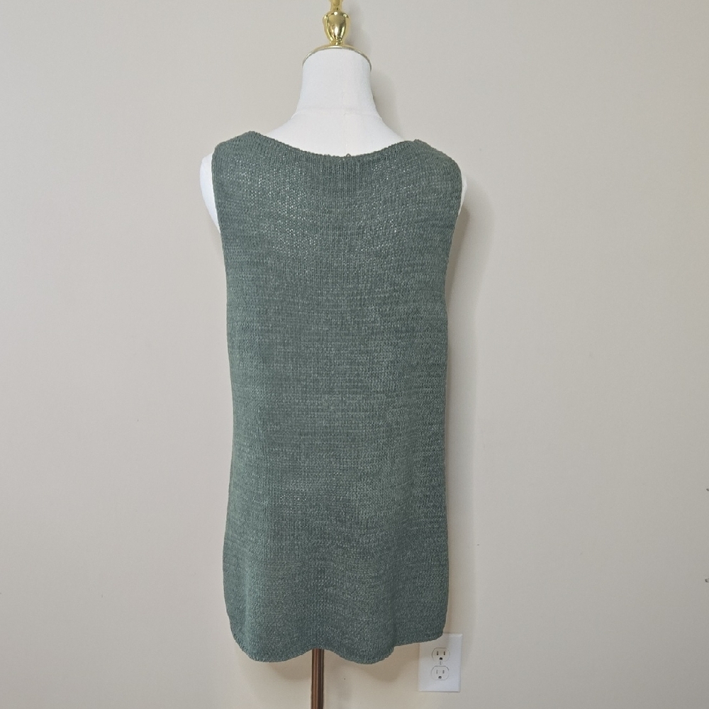 New Directions Green Knit Tank Top Layering Piece Minimalist Elevated Casual - Picture 4 of 6